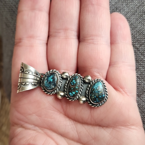 Amazing NWOT Native American Navajo 3 Stone Turquoise Pendant 💙 - Picture 8 of 11